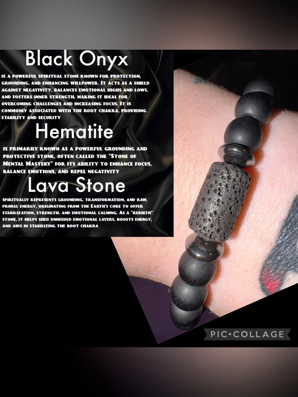 Black Onyx & Lava Stone Men's Bead Bracelet - Crystal